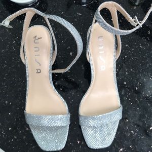 Sparkling Silver Heels Worn Once!